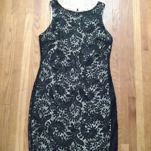Nude and Black laced body con dress